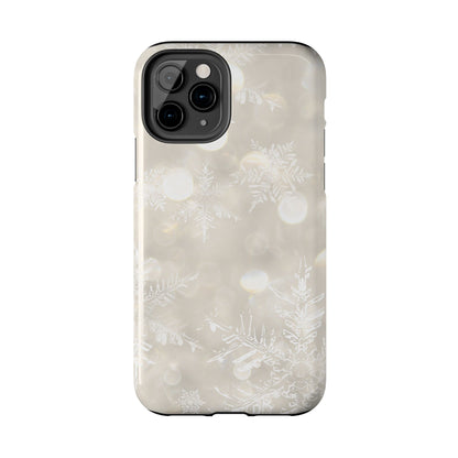 iPhone or Samsung Tough Phone Case White Icey Snowflake Winter Design