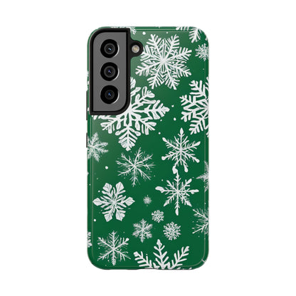 Snowflakes on Green - Tough Phone Case for iPhone and Samsung Smartphones