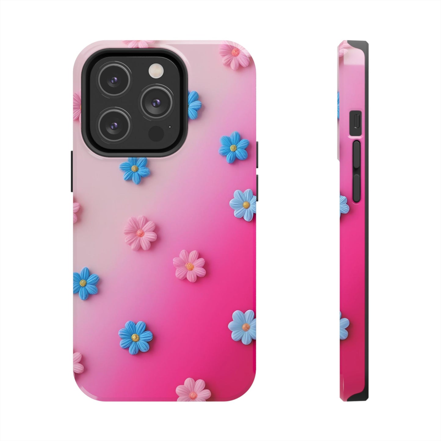 Phone Case - 3D Flowers on Pink Ombre Design