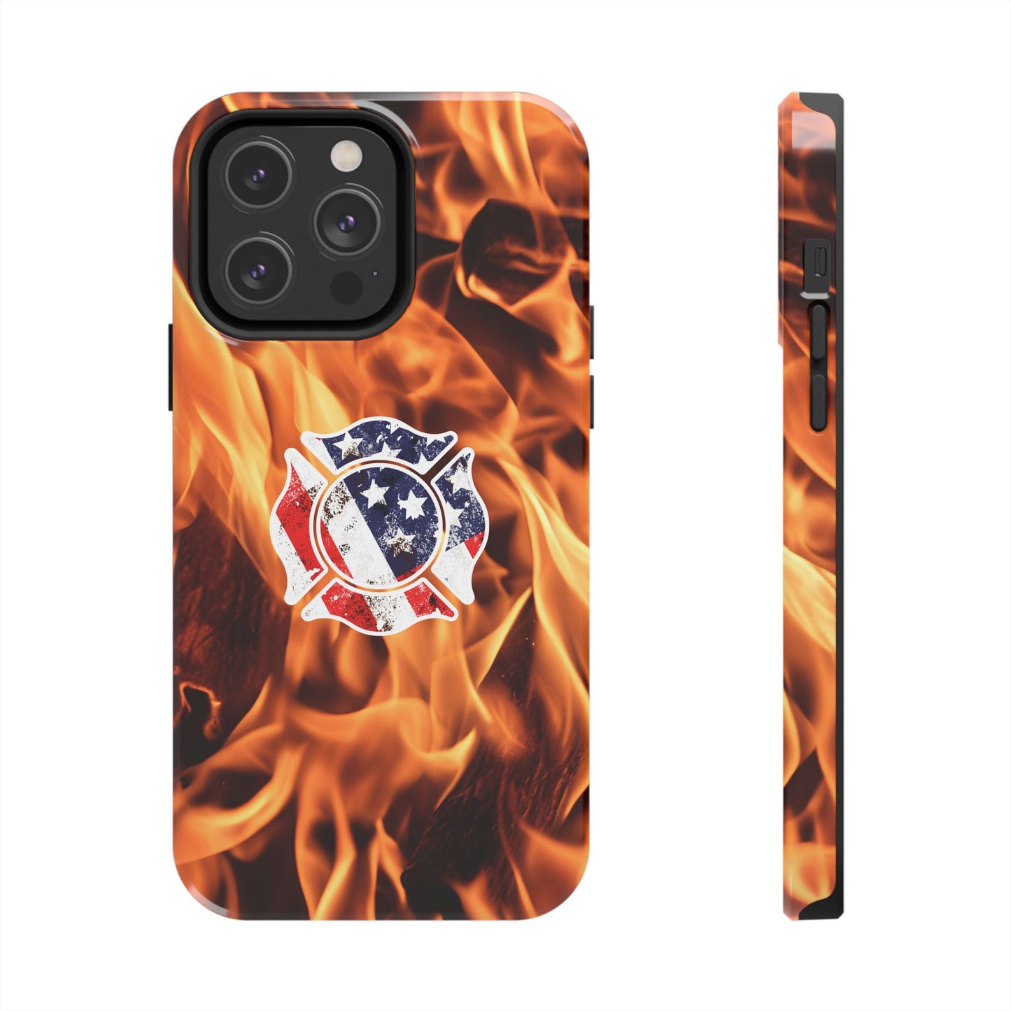 Tough Phone Case: American Flag Firefighter Badge Flames