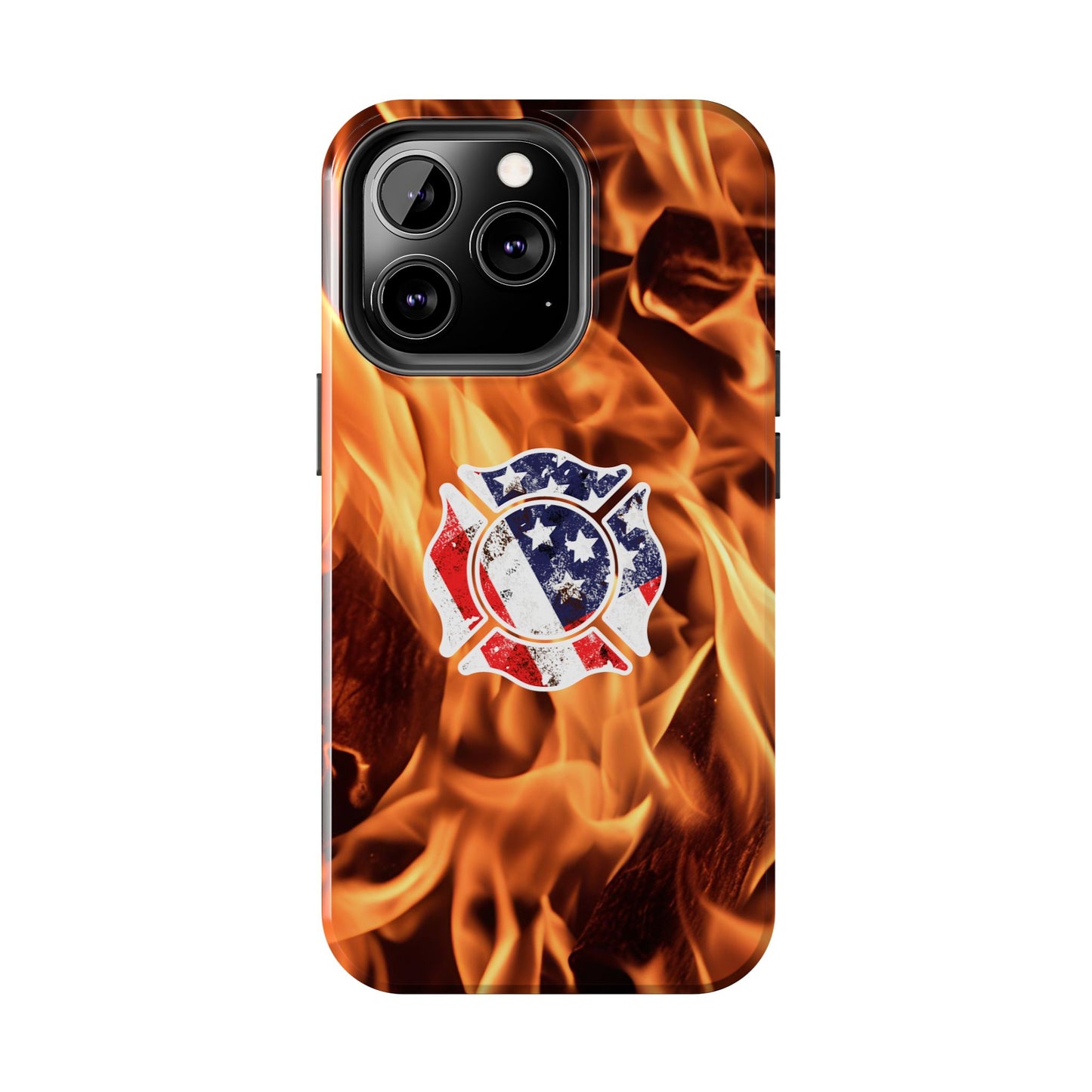 Tough Phone Case: American Flag Firefighter Badge Flames