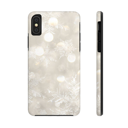 iPhone or Samsung Tough Phone Case White Icey Snowflake Winter Design