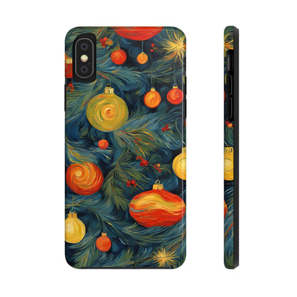 Christmas Tree and Ornaments Whimsical Art- Tough Phone Case for iPhones and Samsung Smartphones