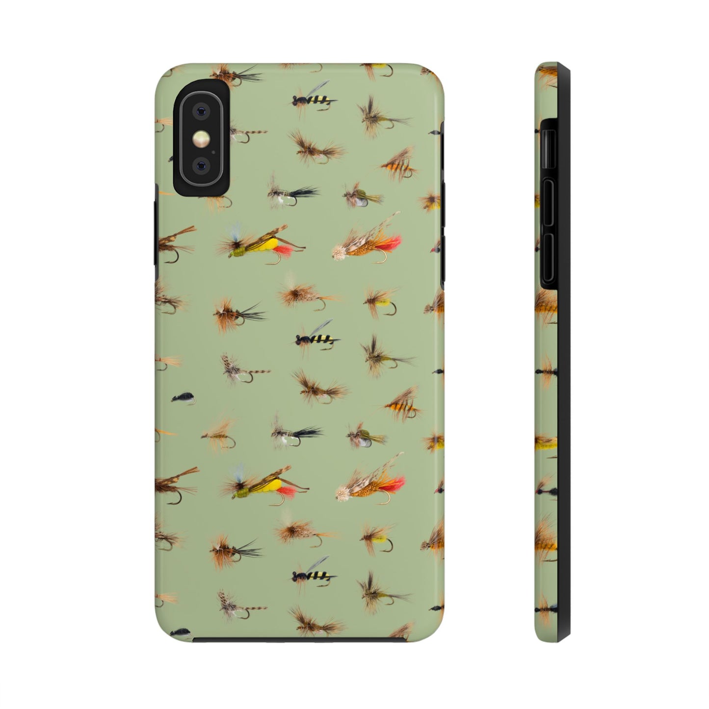 Dry Fly Fishing Lures on Olive Green  - Tough Phone Case for iPhone and Samsung Smartphones