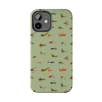 Dry Fly Fishing Lures on Olive Green  - Tough Phone Case for iPhone and Samsung Smartphones