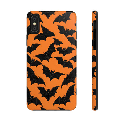 Phone Case Halloween Bats on Orange - Tough Phone Case for iPhones and Samsung Smartphones