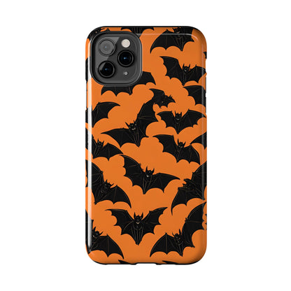 Phone Case Halloween Bats on Orange - Tough Phone Case for iPhones and Samsung Smartphones