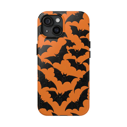 Phone Case Halloween Bats on Orange - Tough Phone Case for iPhones and Samsung Smartphones