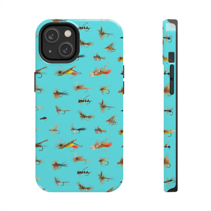 Dry Fly Fishing Lures on Turquoise Tough Phone Case for iPhone and Samsung Smartphones