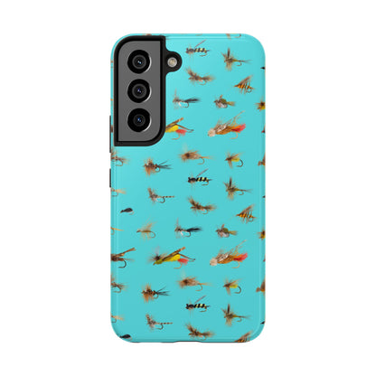 Dry Fly Fishing Lures on Turquoise Tough Phone Case for iPhone and Samsung Smartphones