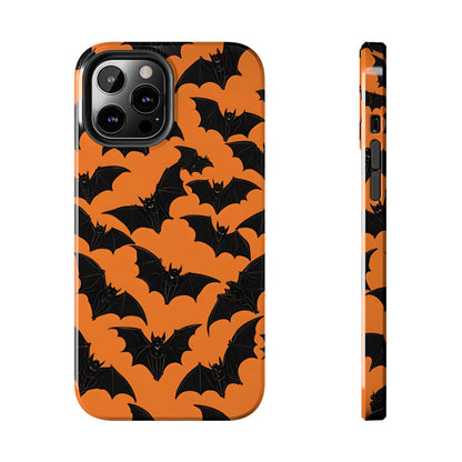 Phone Case Halloween Bats on Orange - Tough Phone Case for iPhones and Samsung Smartphones