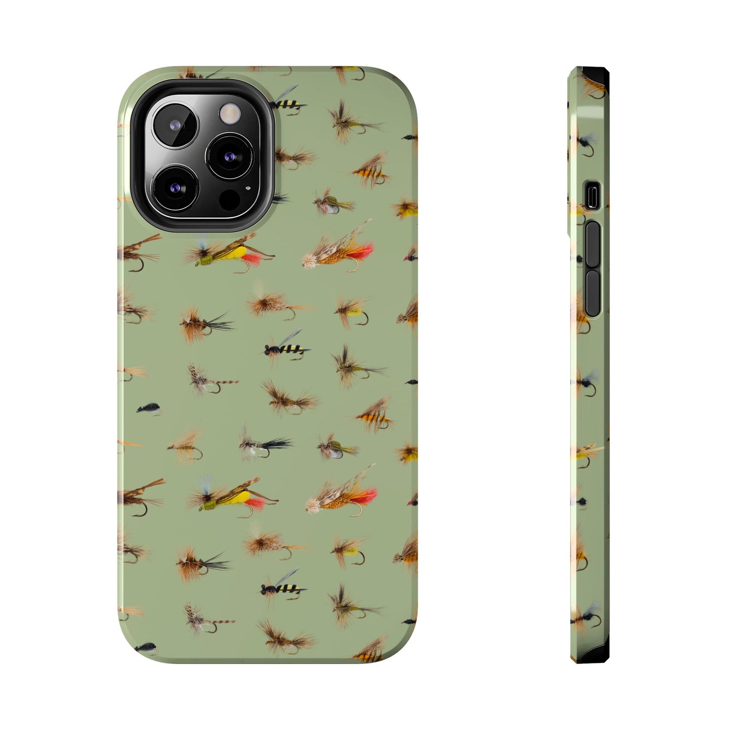 Dry Fly Fishing Lures on Olive Green  - Tough Phone Case for iPhone and Samsung Smartphones