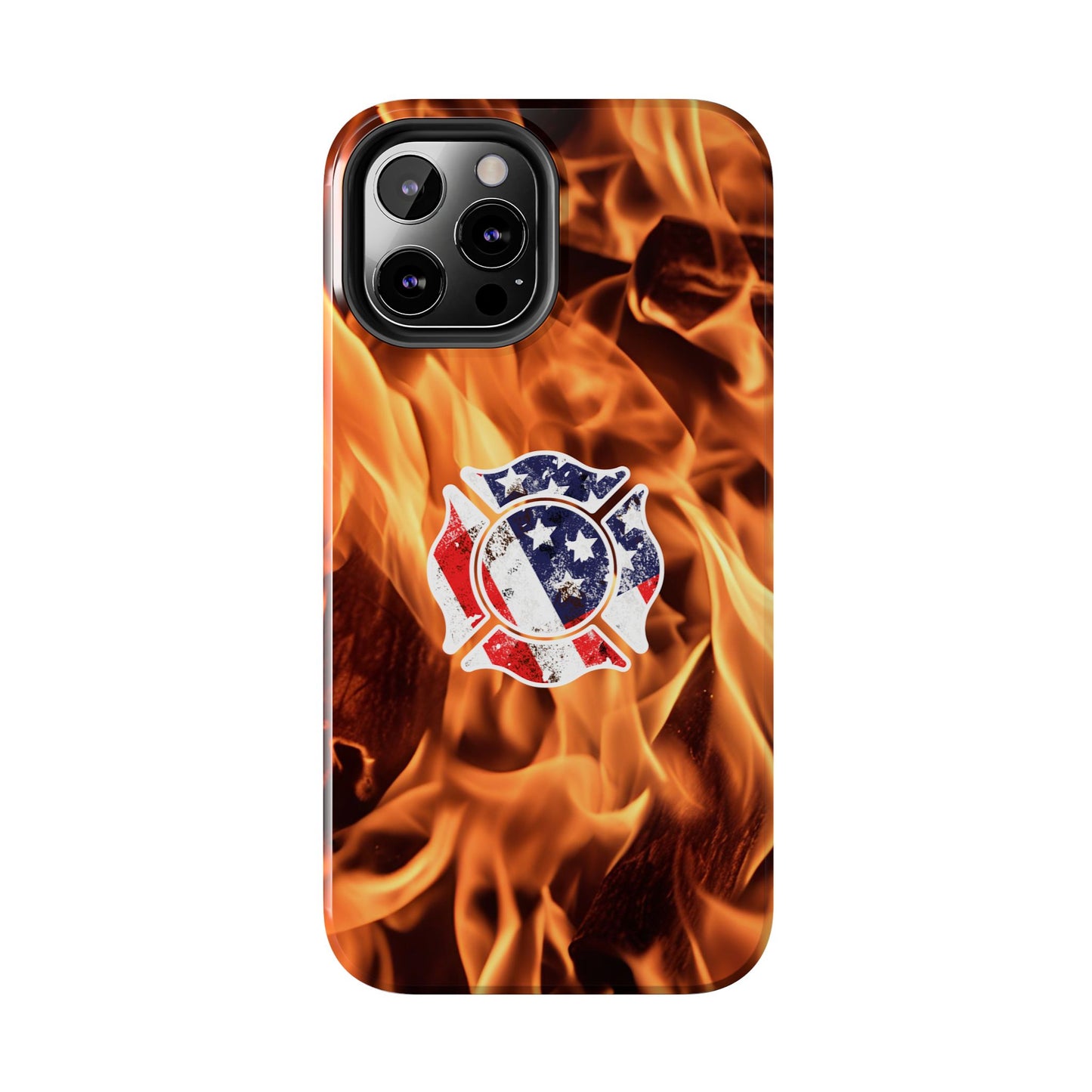 Tough Phone Case: American Flag Firefighter Badge Flames