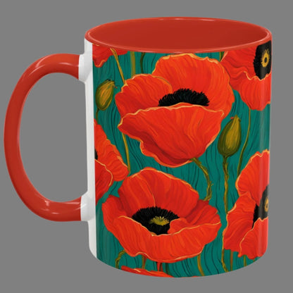 Coffee Tea Mug Red Poppies Floral Series Accent Coffee Mug (11, 15oz)