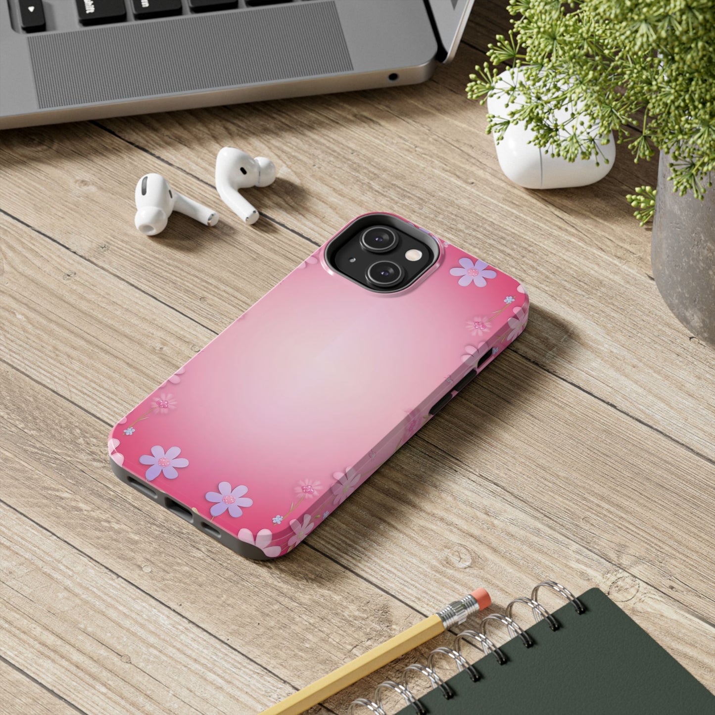 Phone Case - Flowers on Pink Ombre Design
