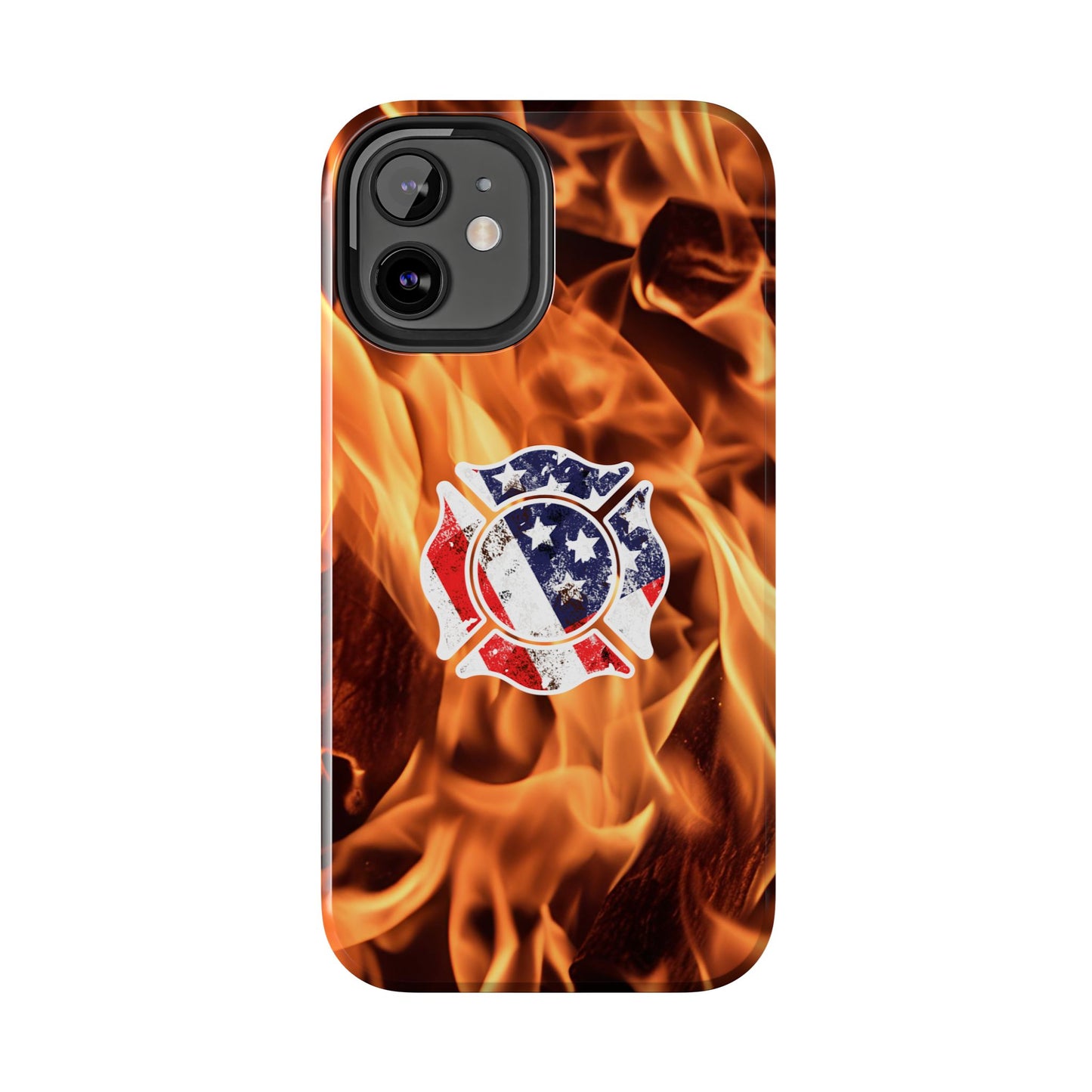 Tough Phone Case: American Flag Firefighter Badge Flames