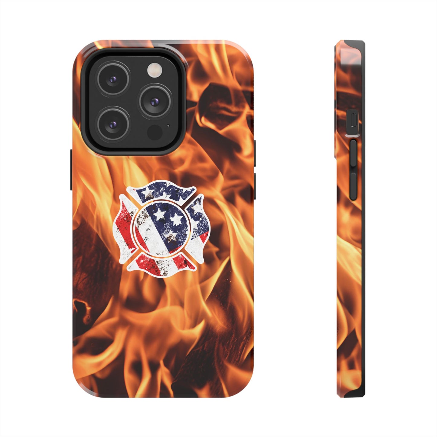 Tough Phone Case: American Flag Firefighter Badge Flames