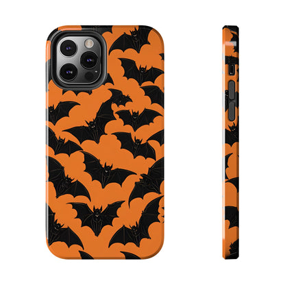 Phone Case Halloween Bats on Orange - Tough Phone Case for iPhones and Samsung Smartphones