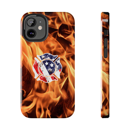 Tough Phone Case: American Flag Firefighter Badge Flames