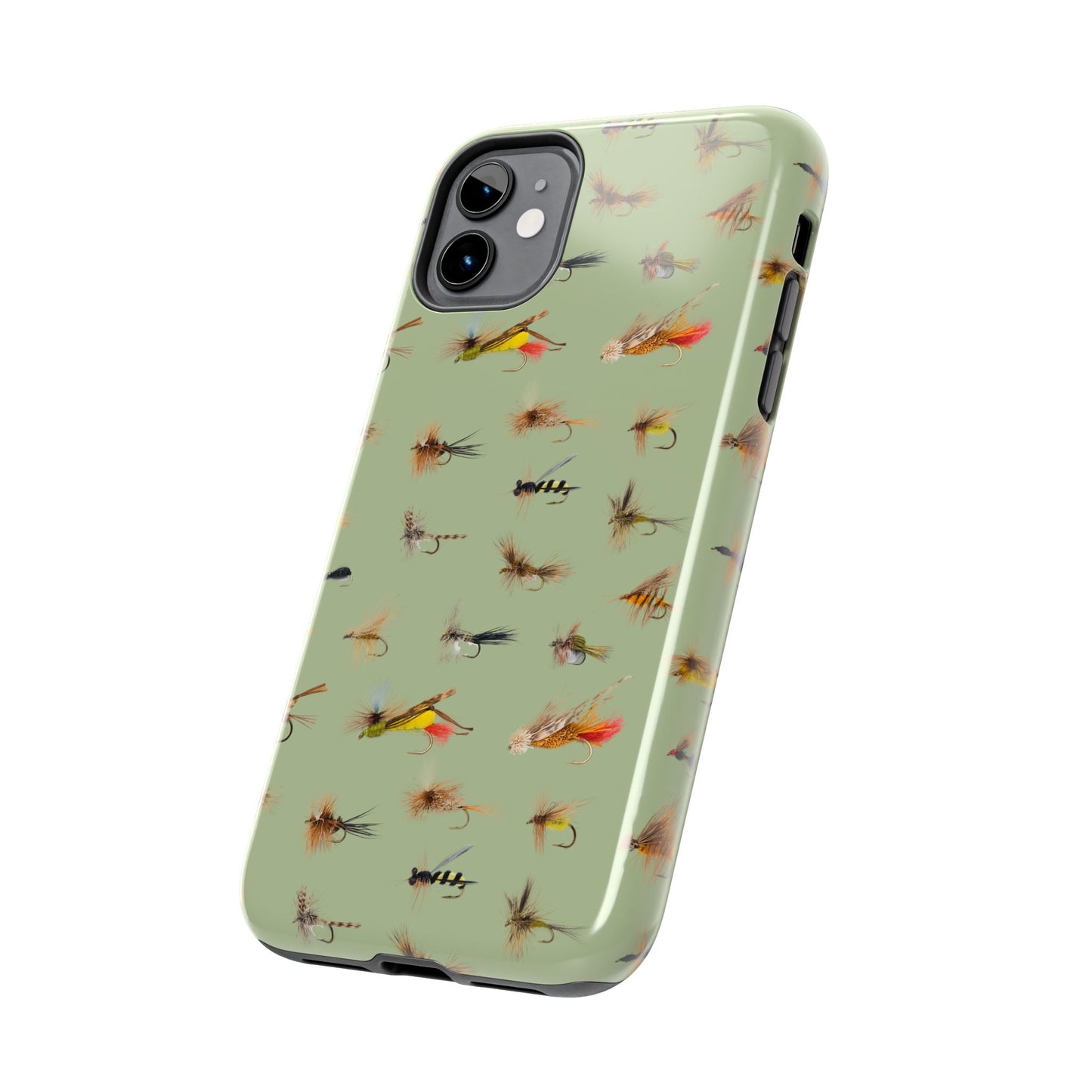 Dry Fly Fishing Lures on Olive Green  - Tough Phone Case for iPhone and Samsung Smartphones