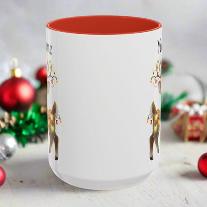 Personalized Coffee Mug Vintage Reindeer Design (11oz or 15oz) Christmas Mug - Design #3