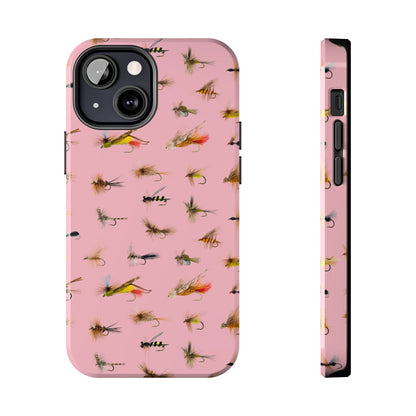 Dry Fly Fishing Lures in Pink Tough Phone Case for iPhone and Samsung Smartphones