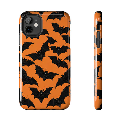 Phone Case Halloween Bats on Orange - Tough Phone Case for iPhones and Samsung Smartphones