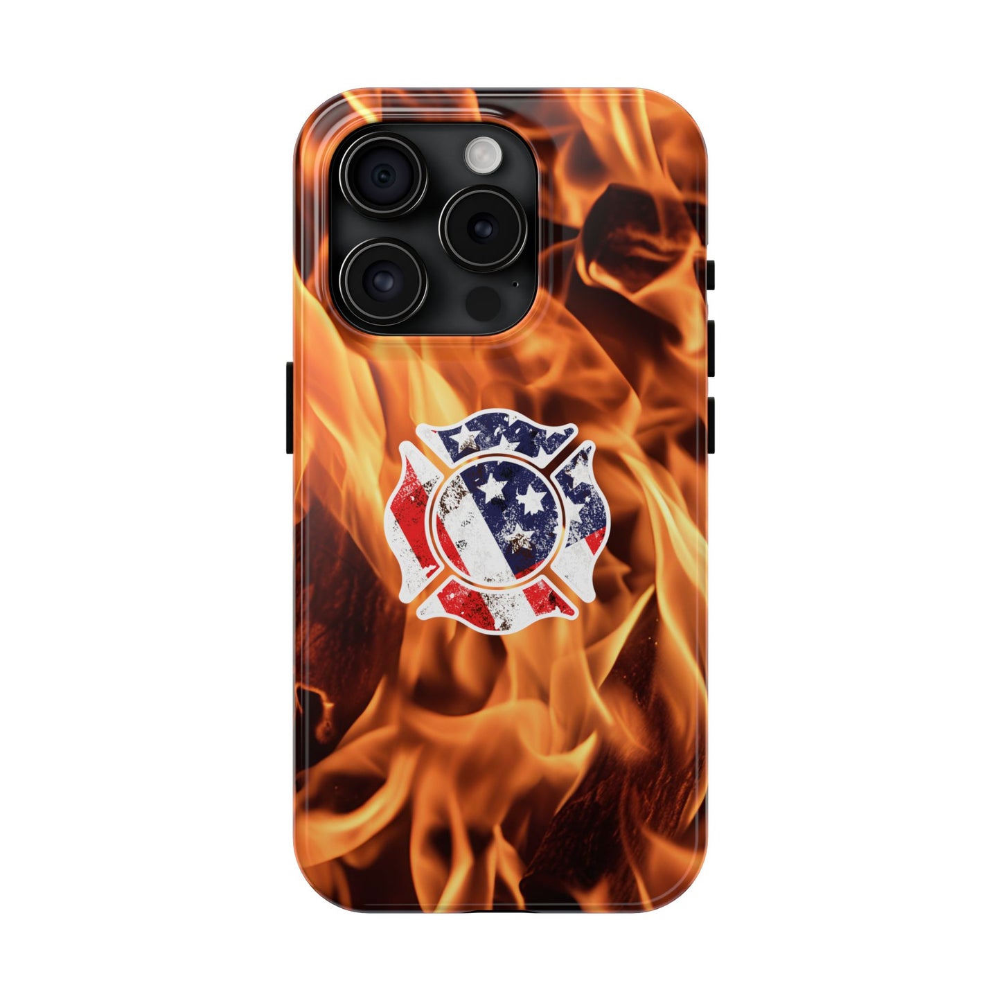 Tough Phone Case: American Flag Firefighter Badge Flames