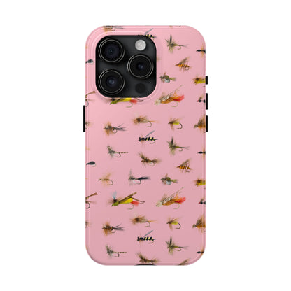 Dry Fly Fishing Lures in Pink Tough Phone Case for iPhone and Samsung Smartphones