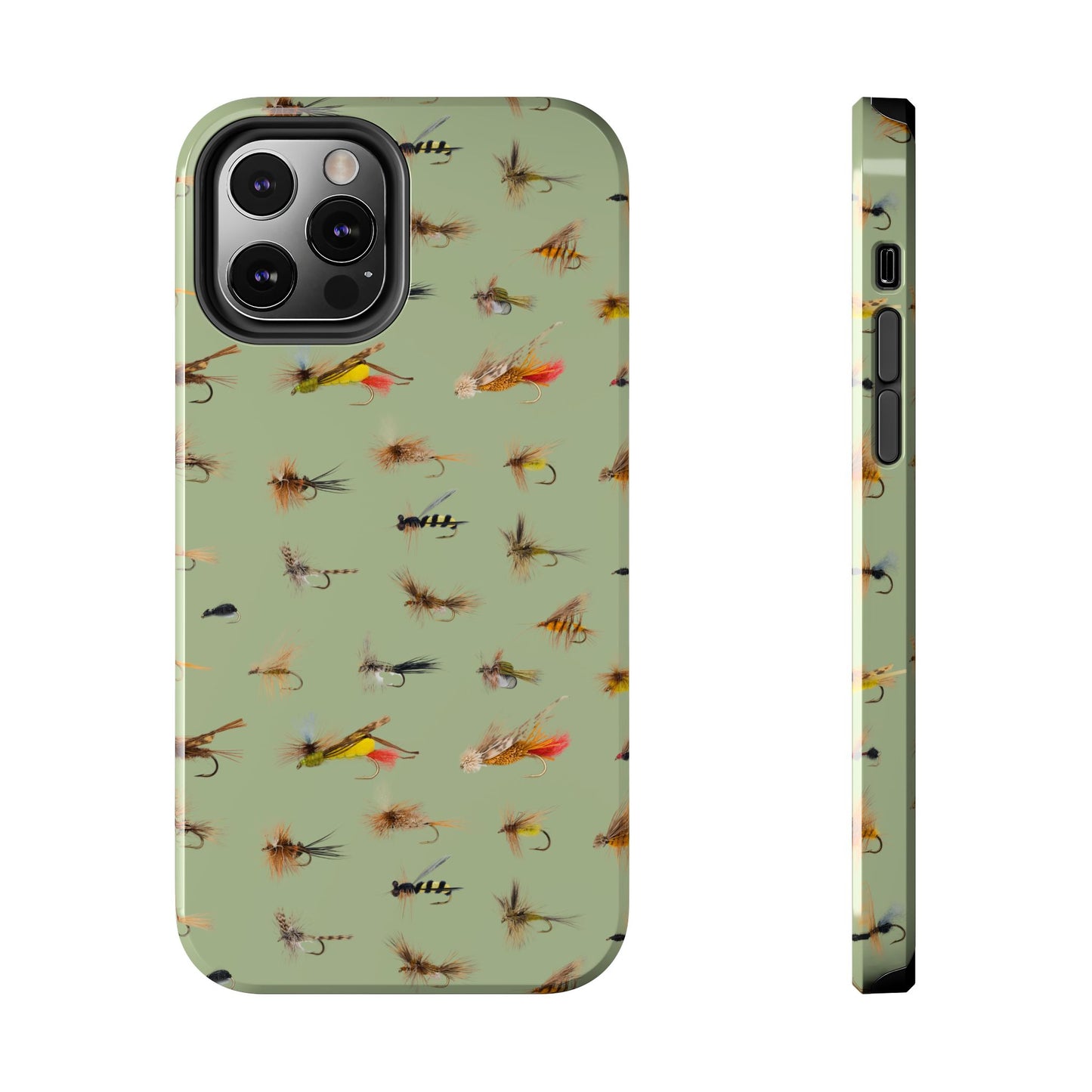 Dry Fly Fishing Lures on Olive Green  - Tough Phone Case for iPhone and Samsung Smartphones