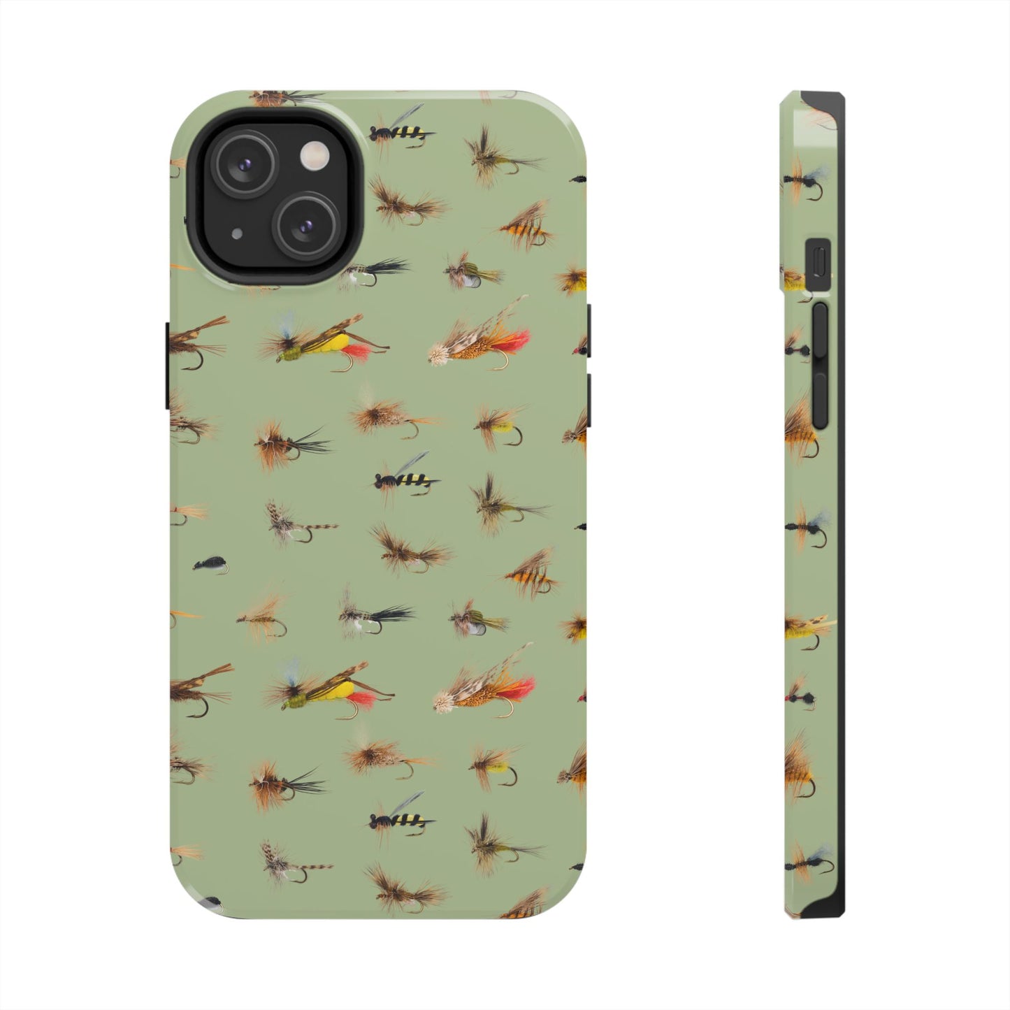 Dry Fly Fishing Lures on Olive Green  - Tough Phone Case for iPhone and Samsung Smartphones