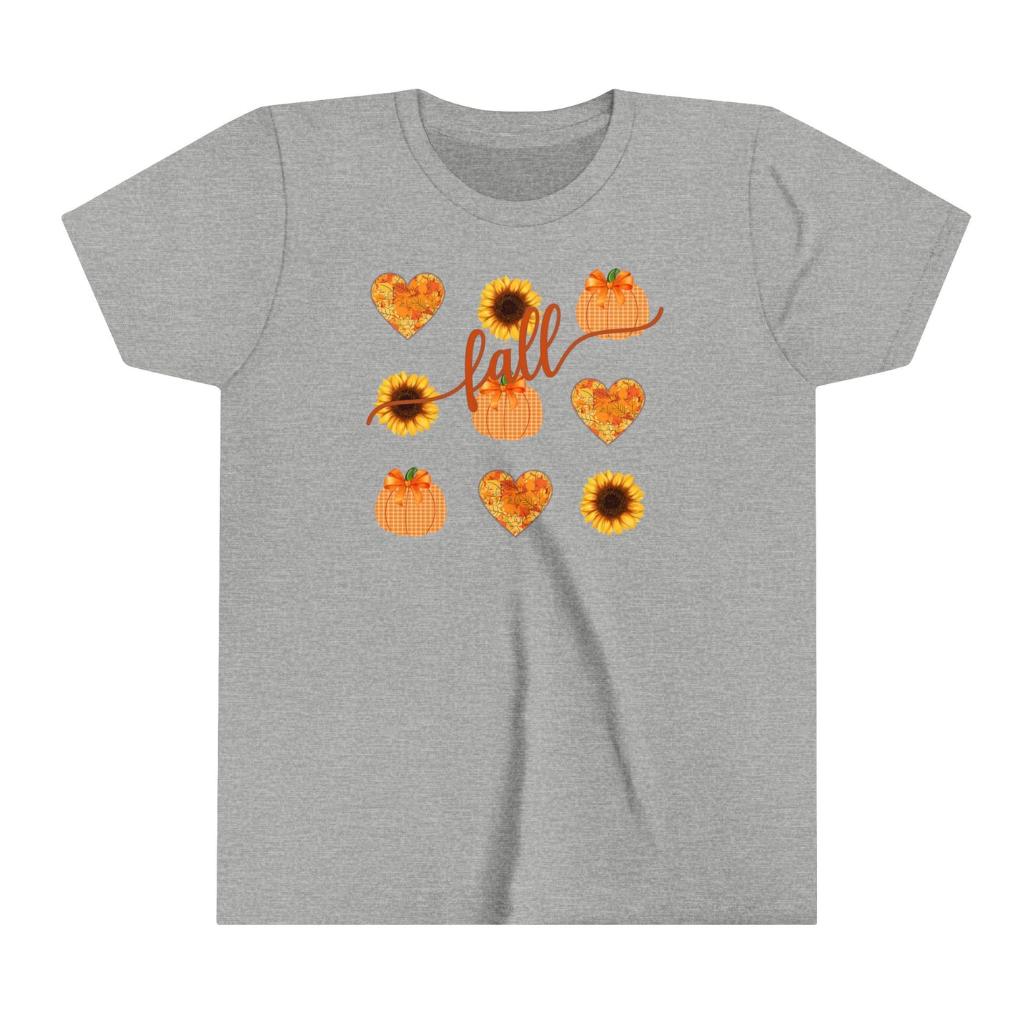 Fall T - Shirt with Hearts, Pumpkins, and Sunflowers Youth Short Sleeve Tee