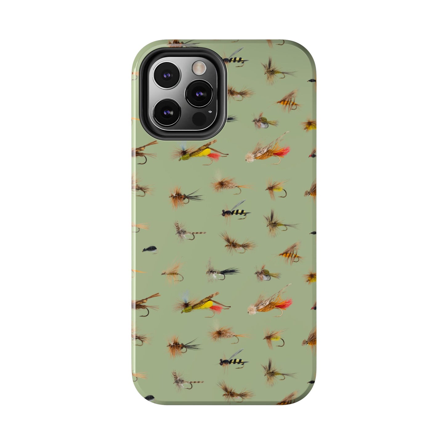 Dry Fly Fishing Lures on Olive Green  - Tough Phone Case for iPhone and Samsung Smartphones