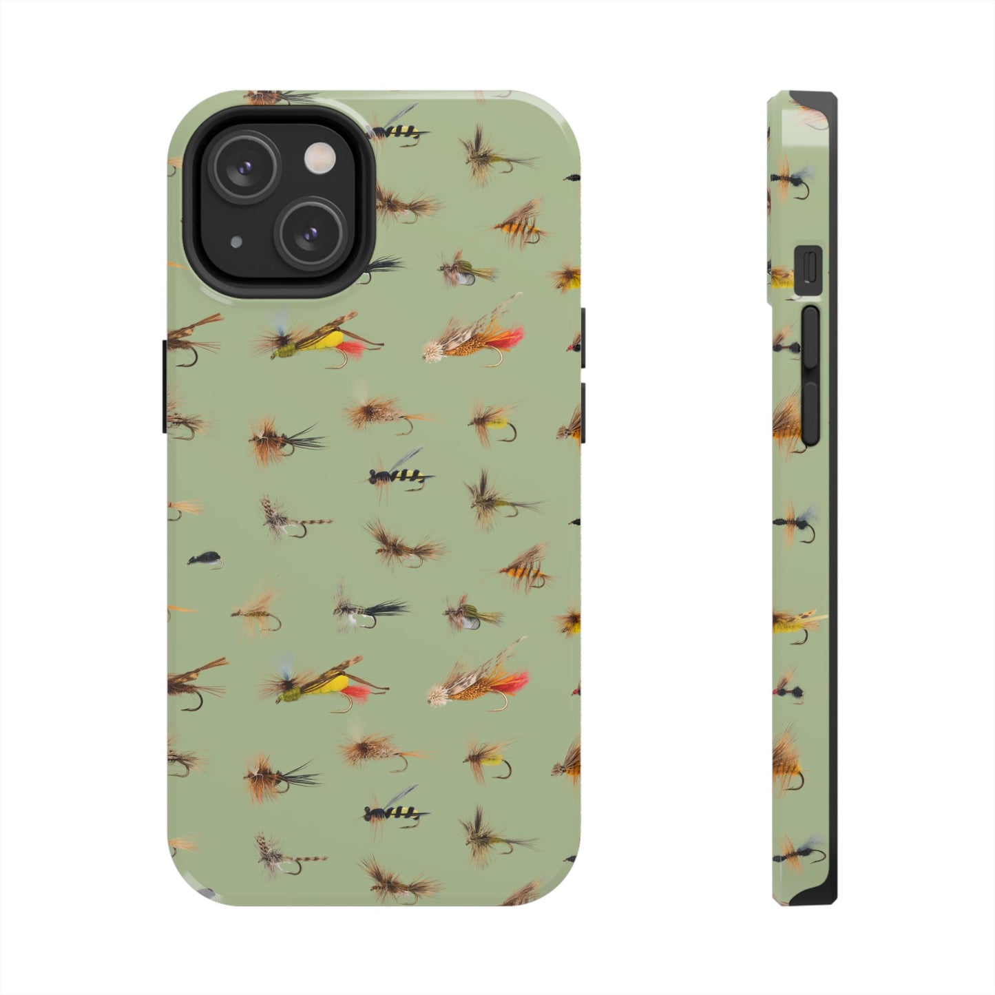 Dry Fly Fishing Lures on Olive Green  - Tough Phone Case for iPhone and Samsung Smartphones