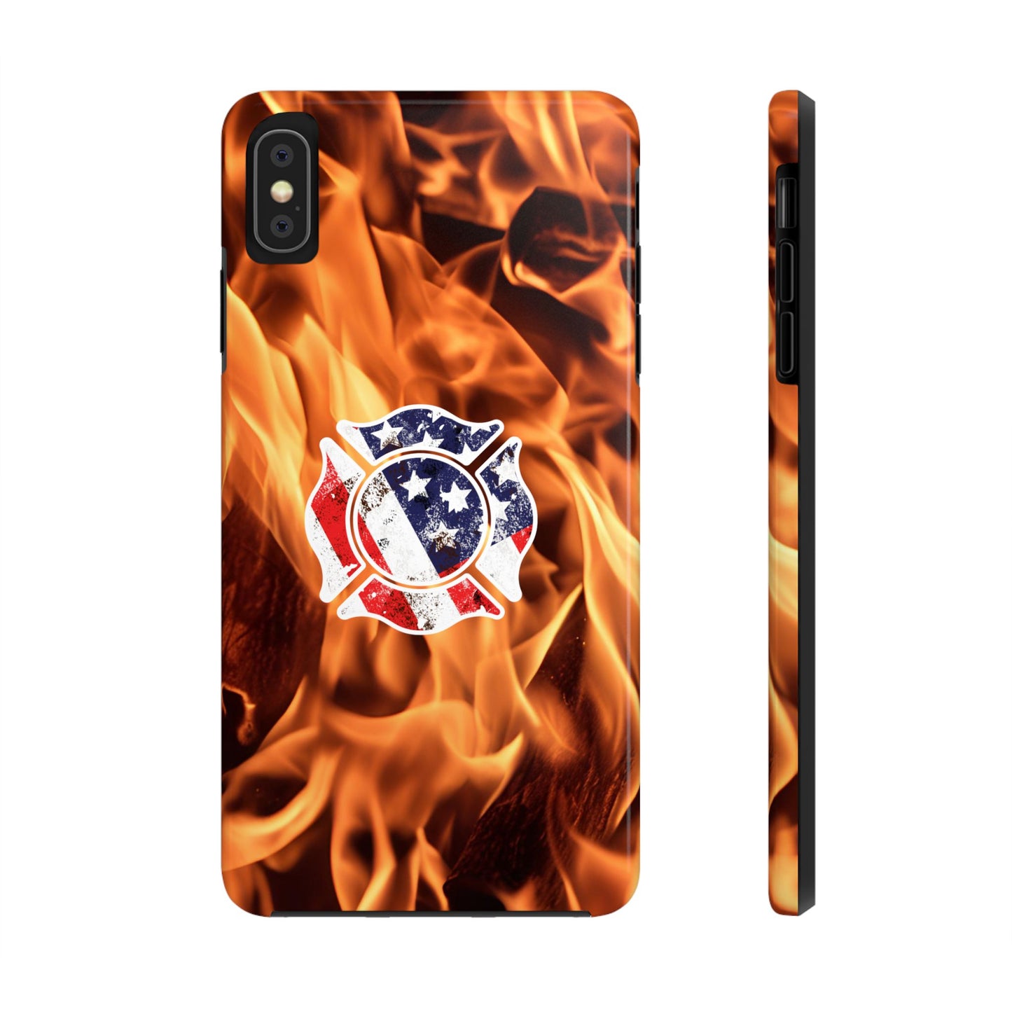 Tough Phone Case: American Flag Firefighter Badge Flames