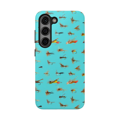 Dry Fly Fishing Lures on Turquoise Tough Phone Case for iPhone and Samsung Smartphones