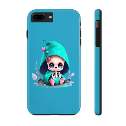 Phone Case - Creepy, But Cute Skeleton in Turquoise Hoodie Design for iPhone and Samsung Smartphones