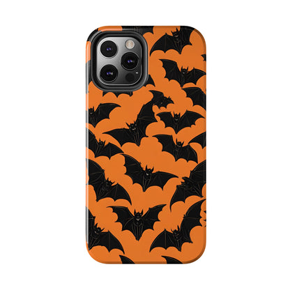 Phone Case Halloween Bats on Orange - Tough Phone Case for iPhones and Samsung Smartphones