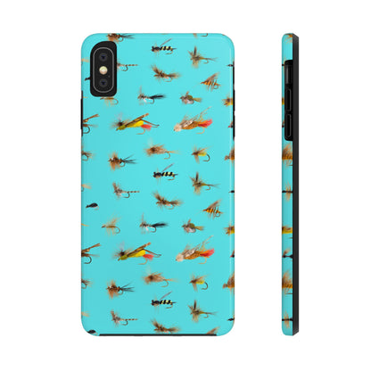 Dry Fly Fishing Lures on Turquoise Tough Phone Case for iPhone and Samsung Smartphones