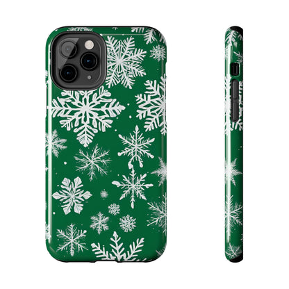 Snowflakes on Green - Tough Phone Case for iPhone and Samsung Smartphones