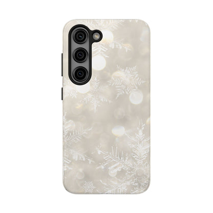 iPhone or Samsung Tough Phone Case White Icey Snowflake Winter Design