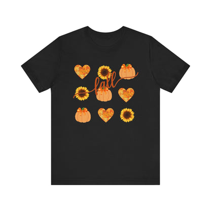 Fall Sweatshirt with Hearts, Sunflowers, and Pumpkins