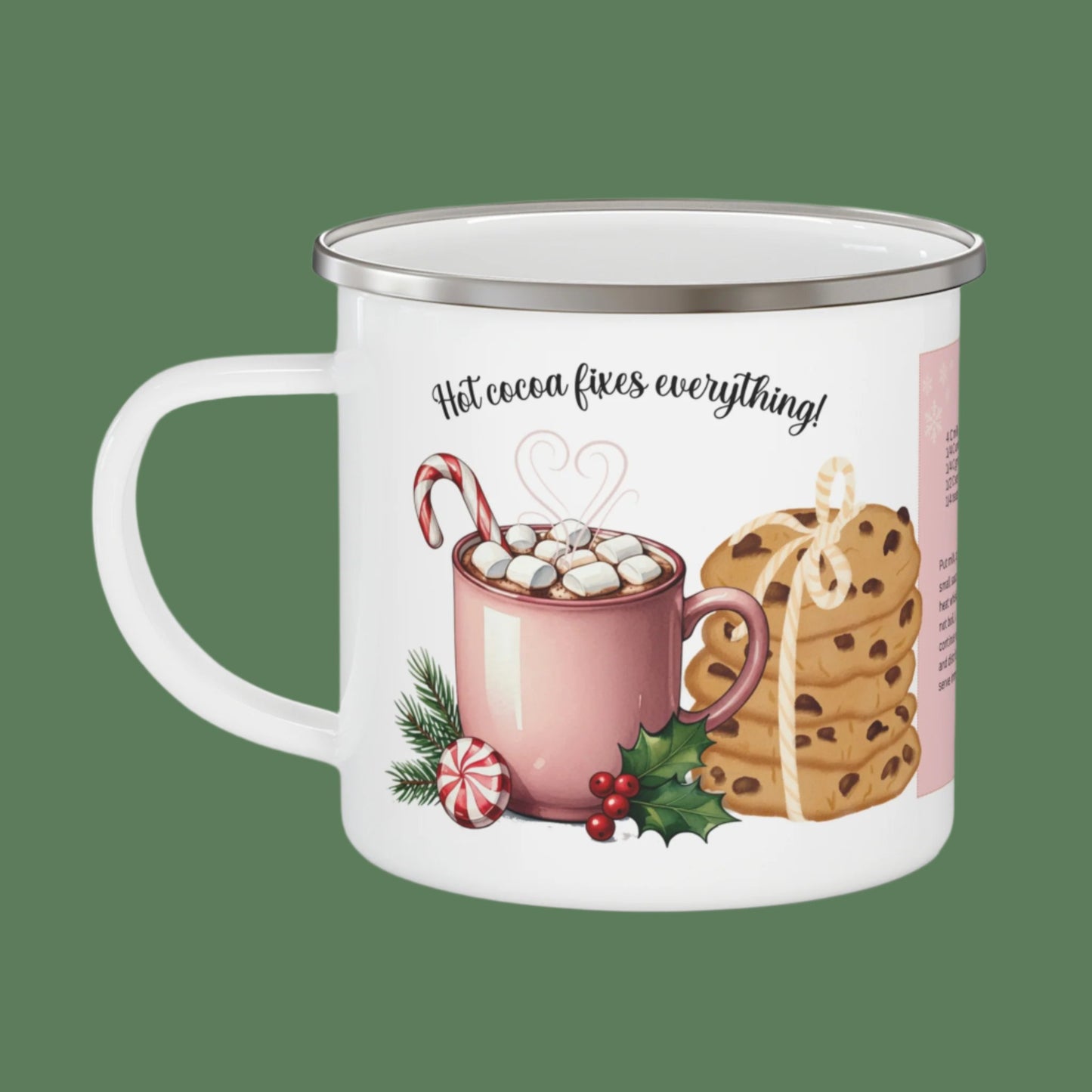 Enamel Mug - Hot Cocoa Cups and Cookies Festive Design