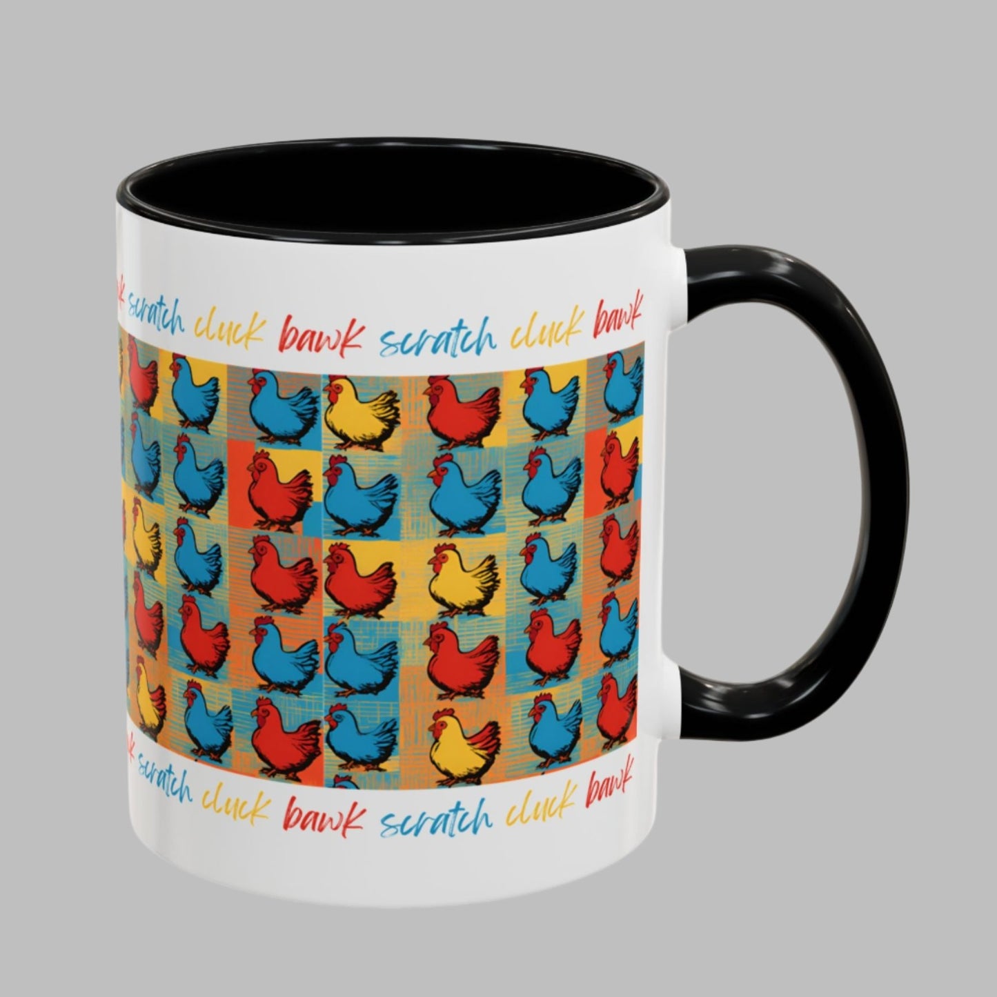 Whimsical Chicken Mug Colorful Cat Pattern Mug - Pop Art Design