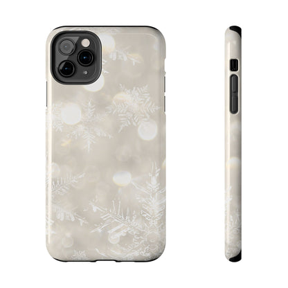 iPhone or Samsung Tough Phone Case White Icey Snowflake Winter Design