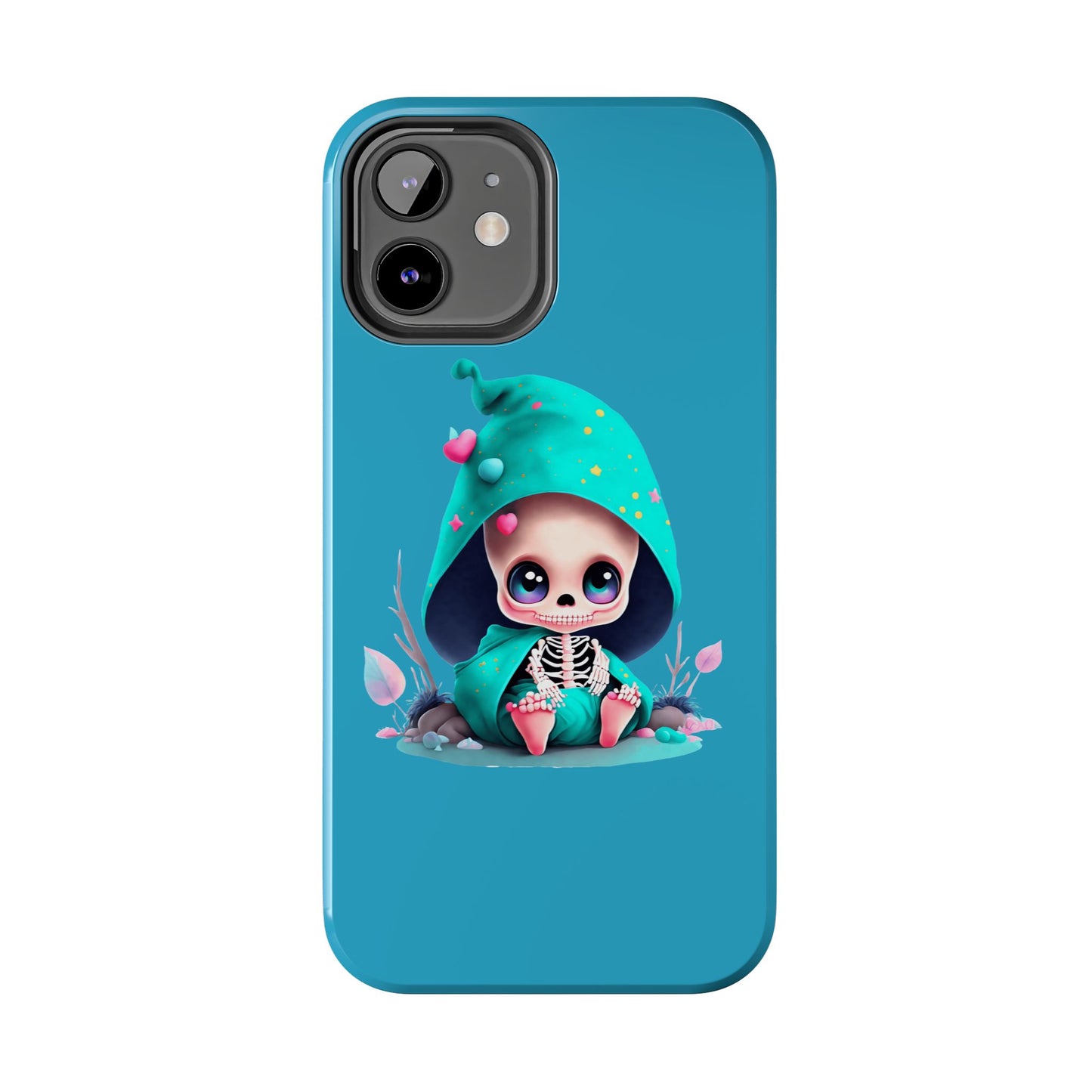 Phone Case - Creepy, But Cute Skeleton in Turquoise Hoodie Design for iPhone and Samsung Smartphones