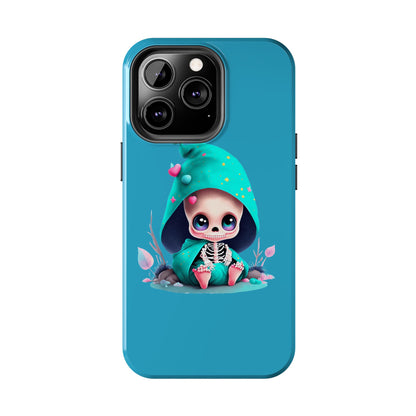 Phone Case - Creepy, But Cute Skeleton in Turquoise Hoodie Design for iPhone and Samsung Smartphones