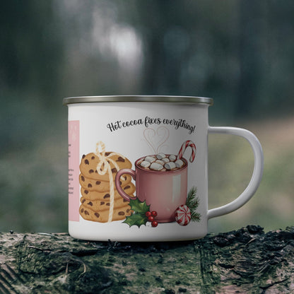 Enamel Mug - Hot Cocoa Cups and Cookies Festive Design