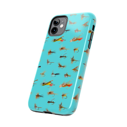 Dry Fly Fishing Lures on Turquoise Tough Phone Case for iPhone and Samsung Smartphones