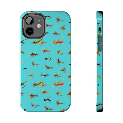 Dry Fly Fishing Lures on Turquoise Tough Phone Case for iPhone and Samsung Smartphones